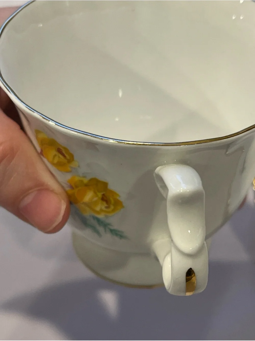vtg Bluebird  Fine Bone China TEA CUP & SAUCER numbered FOOTED yellow roses